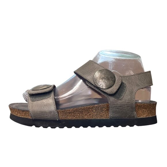 Taos Luckie Sandal Gray Leather Adjustable-Strap Cork-Sole EU 37 / US 6.-6.5 - Picture 2 of 9